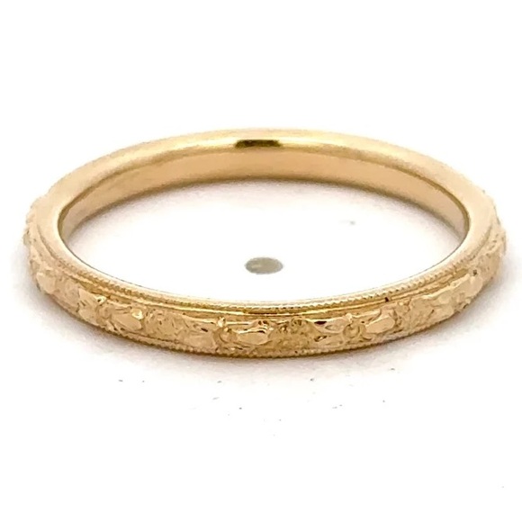 rare antique 18k Orange Blossom engraved solid gold ring band Traub vintage - Picture 4 of 6